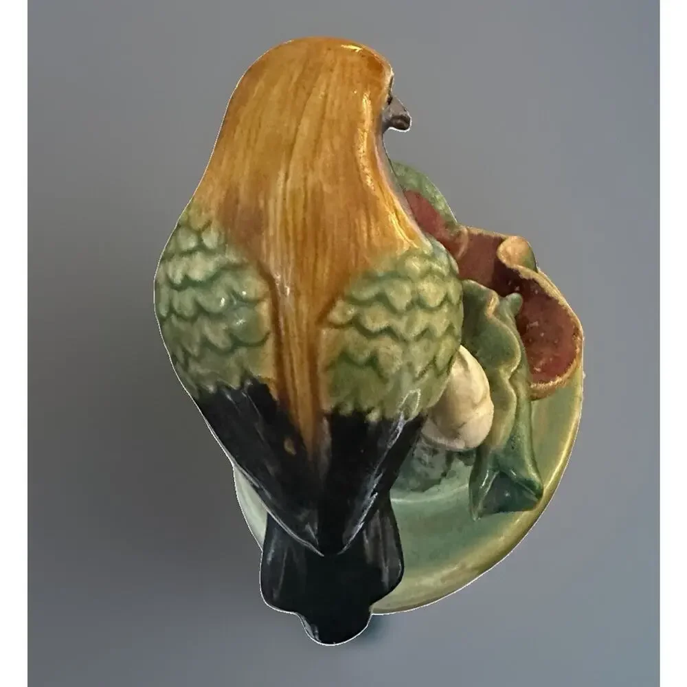 Antique Majolica Bird Perched On Water Lily By Or In Style Of Joseph Holdcroft